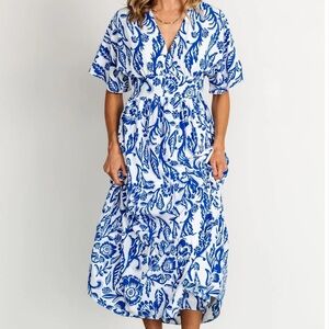 NWOT Baltic Born Austin Kimono Floral Dress Cobalt Blue Women’s S Mediterranean